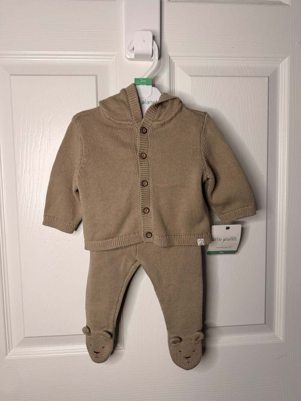 Little Planet by Carter's Baby Brown Knit Hooded Cardigan and Footed Pant Set